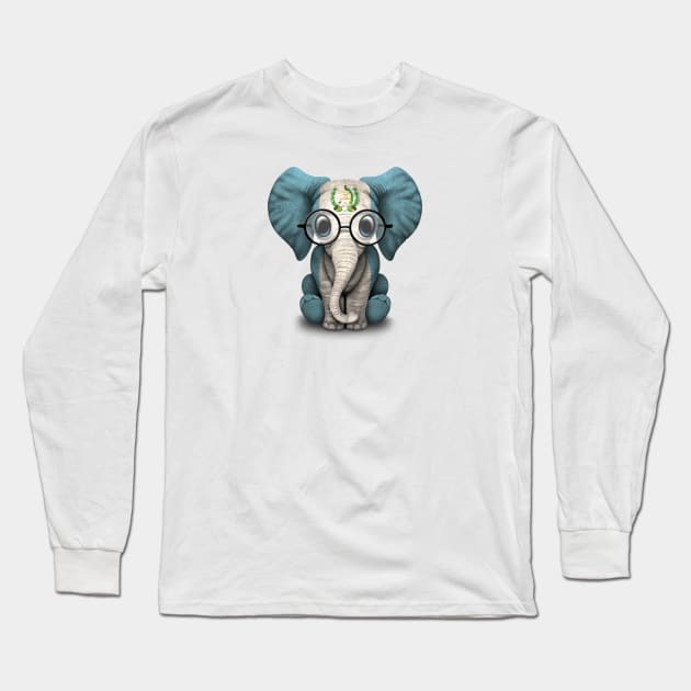 Baby Elephant with Glasses and Guatemalan Flag Long Sleeve T-Shirt by jeffbartels